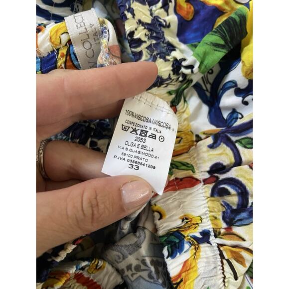 New Collection Italy Pants Majolica Print Wide Leg High Waisted Small Bright - Picture 6 of 7